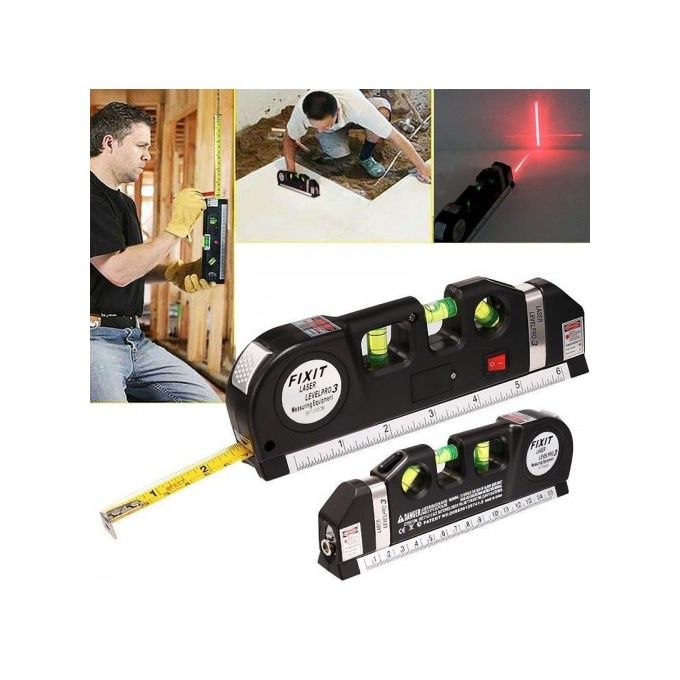 Laser &amp; Spirit Level Multipurpose Tape Measure Line 8ft+ Ruler Metric Batteries